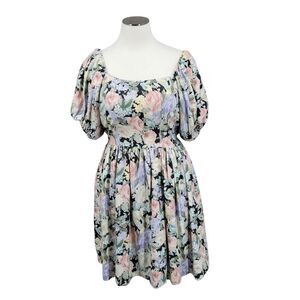 Impromptu 80s Vintage Floral Prom Puff Sleeve Dress Fitted Bodice